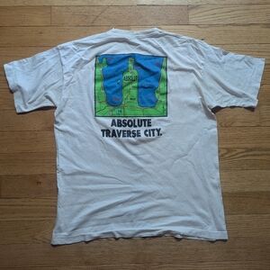 Ultra Rare Vintage SS Absolute Vodka Traverse City Michigan T-shirt
